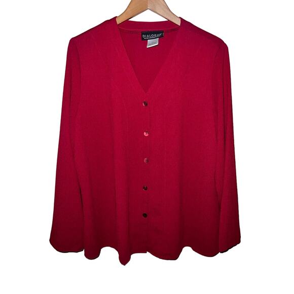 1X Red CARDIGAN Button Front Textured Stretch Poly Crepe 18W 20W Dialogue QVC - Picture 3 of 9